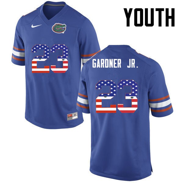 Florida Gators Youth #23 Chauncey Gardner Jr. College Football Jersey USA Flag Fashion Blue